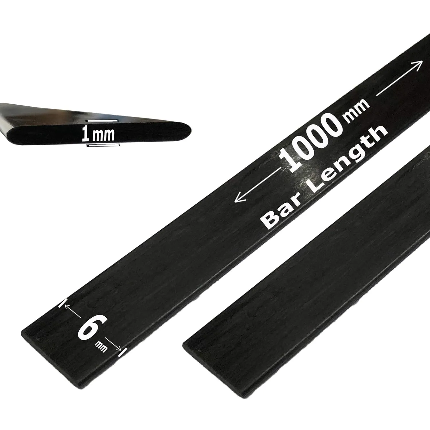 – Flat Carbon Fiber RODS - 1mm x 6mm x 1000mm – Pultruded Flat Solid Rod - Black Matte Finish - Pure Solid Carbon Fibre Flat Strips - for RC Planes-Drones, Boat DIY Craft Projects