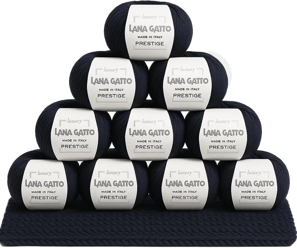 10-Pack 100% Cashmere Yarn for Knitting and Crochet, Lana Gatto Luxury Prestige Line, 250 gr. 750 mt, 9 oz 820 yds (Blue - 1015, 10)