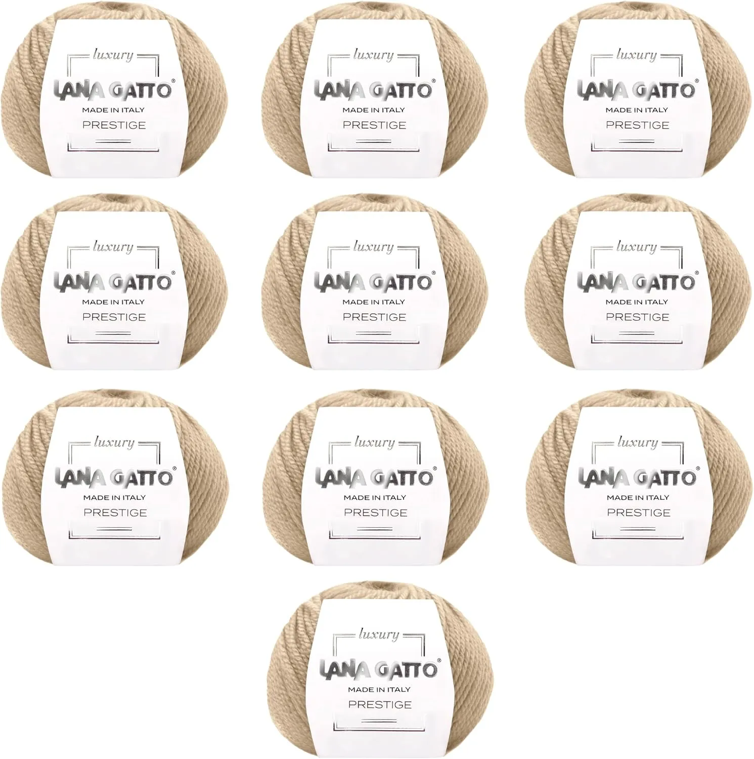 10-Pack 100% Cashmere Yarn for Knitting and Crochet, Lana Gatto Luxury Prestige Line, 250 gr. 750 mt, 9 oz 820 yds (Camel - 14618, 10)