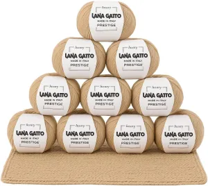 10-Pack 100% Cashmere Yarn for Knitting and Crochet, Lana Gatto Luxury Prestige Line, 250 gr. 750 mt, 9 oz 820 yds (Camel - 14618, 10)
