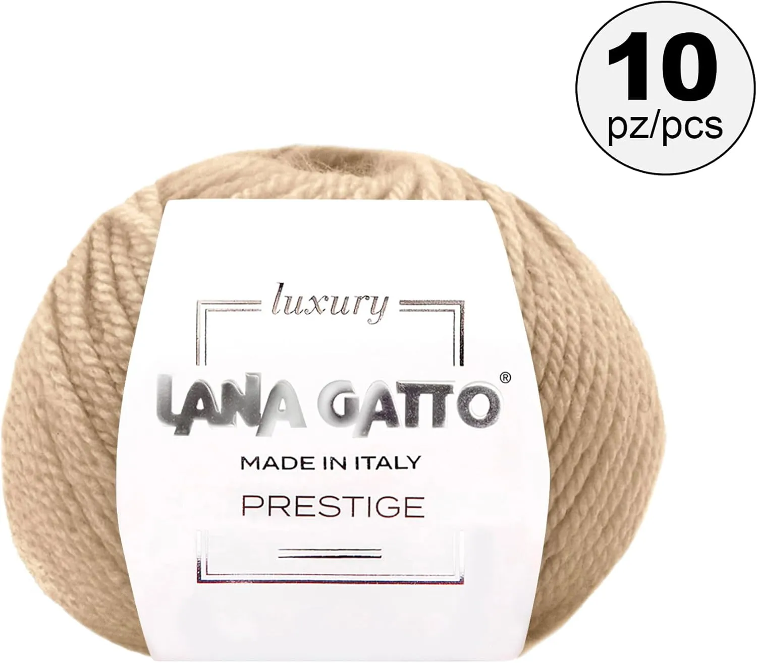 10-Pack 100% Cashmere Yarn for Knitting and Crochet, Lana Gatto Luxury Prestige Line, 250 gr. 750 mt, 9 oz 820 yds (Camel - 14618, 10)