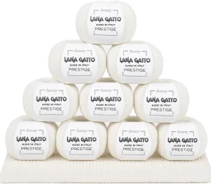 10-Pack 100% Cashmere Yarn for Knitting and Crochet, Lana Gatto Luxury Prestige Line, 250 gr. 750 mt, 9 oz 820 yds (White - 10001, 10)