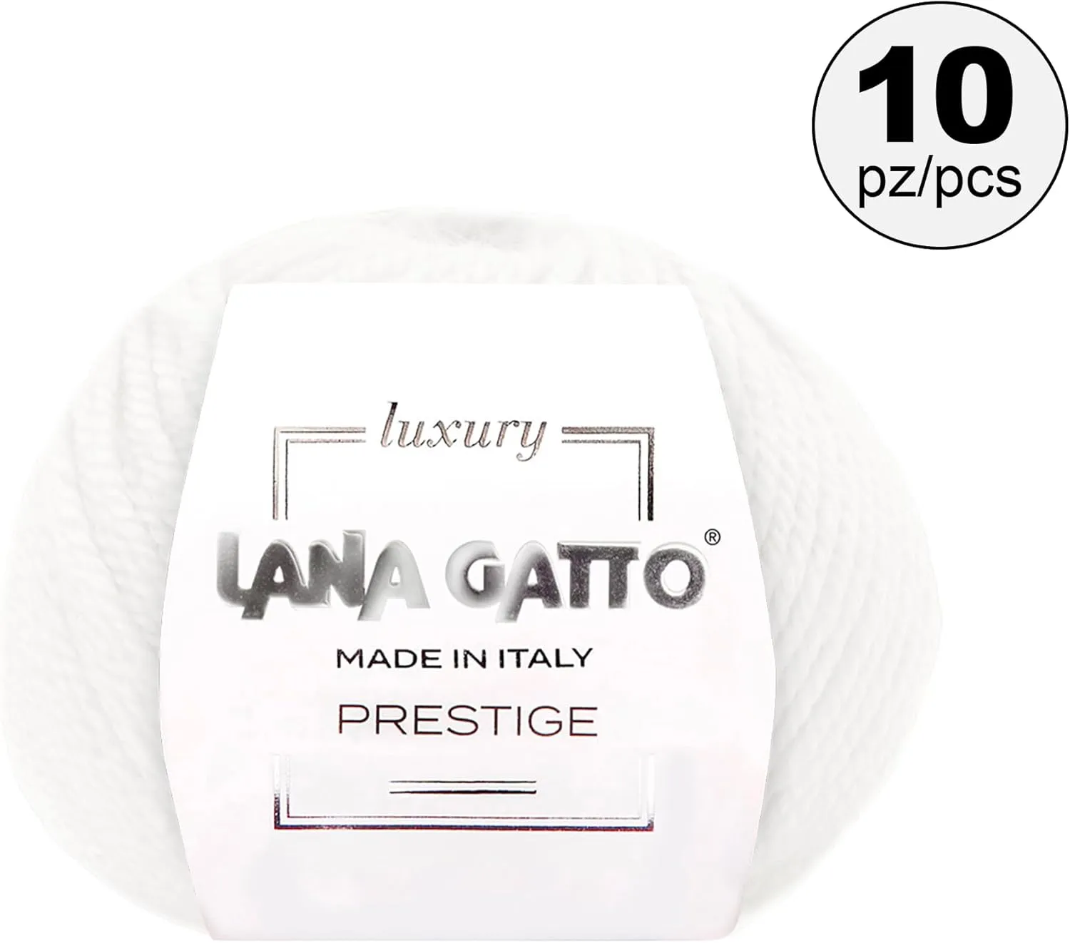 10-Pack 100% Cashmere Yarn for Knitting and Crochet, Lana Gatto Luxury Prestige Line, 250 gr. 750 mt, 9 oz 820 yds (White - 10001, 10)