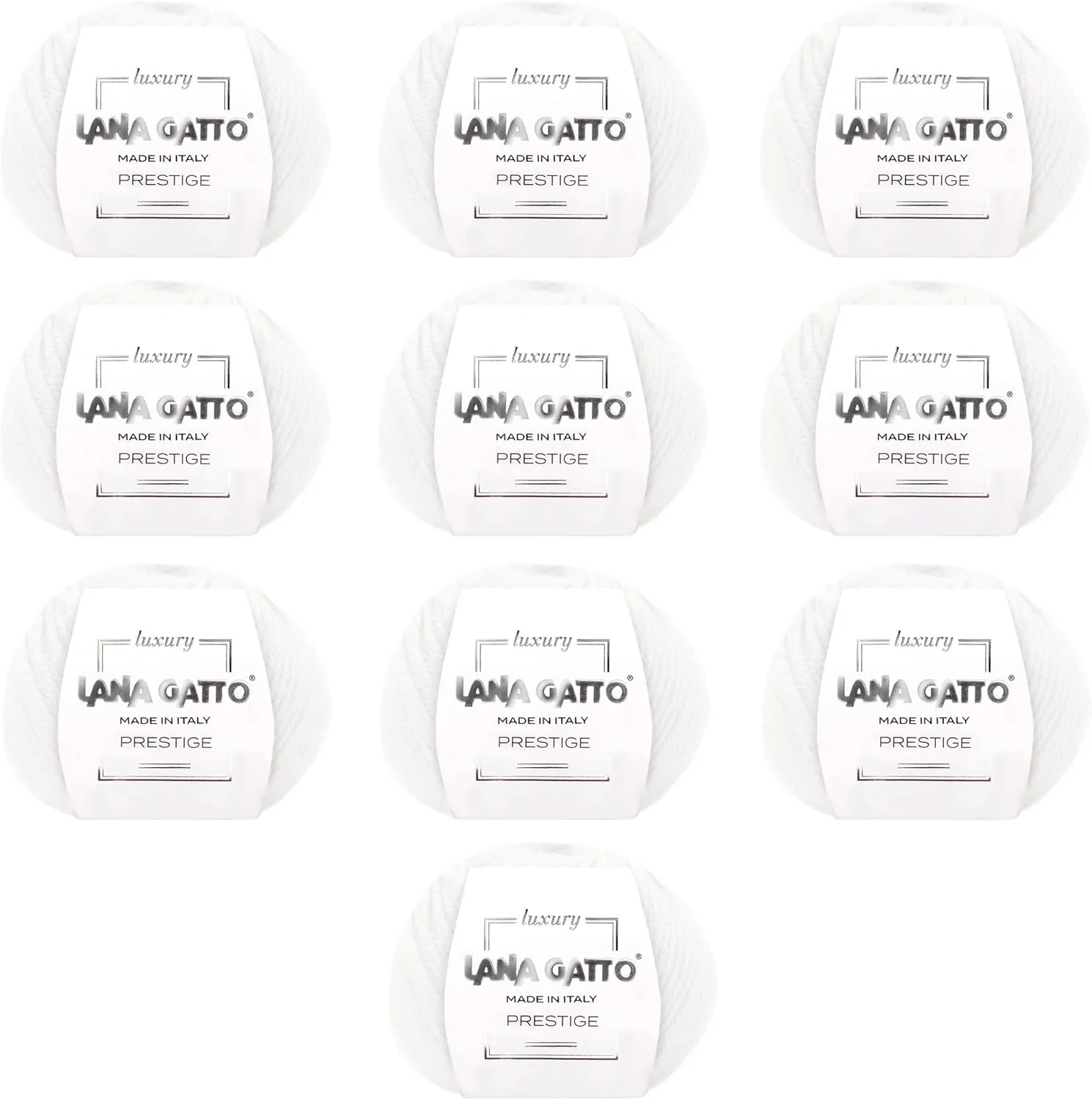 10-Pack 100% Cashmere Yarn for Knitting and Crochet, Lana Gatto Luxury Prestige Line, 250 gr. 750 mt, 9 oz 820 yds (White - 10001, 10)