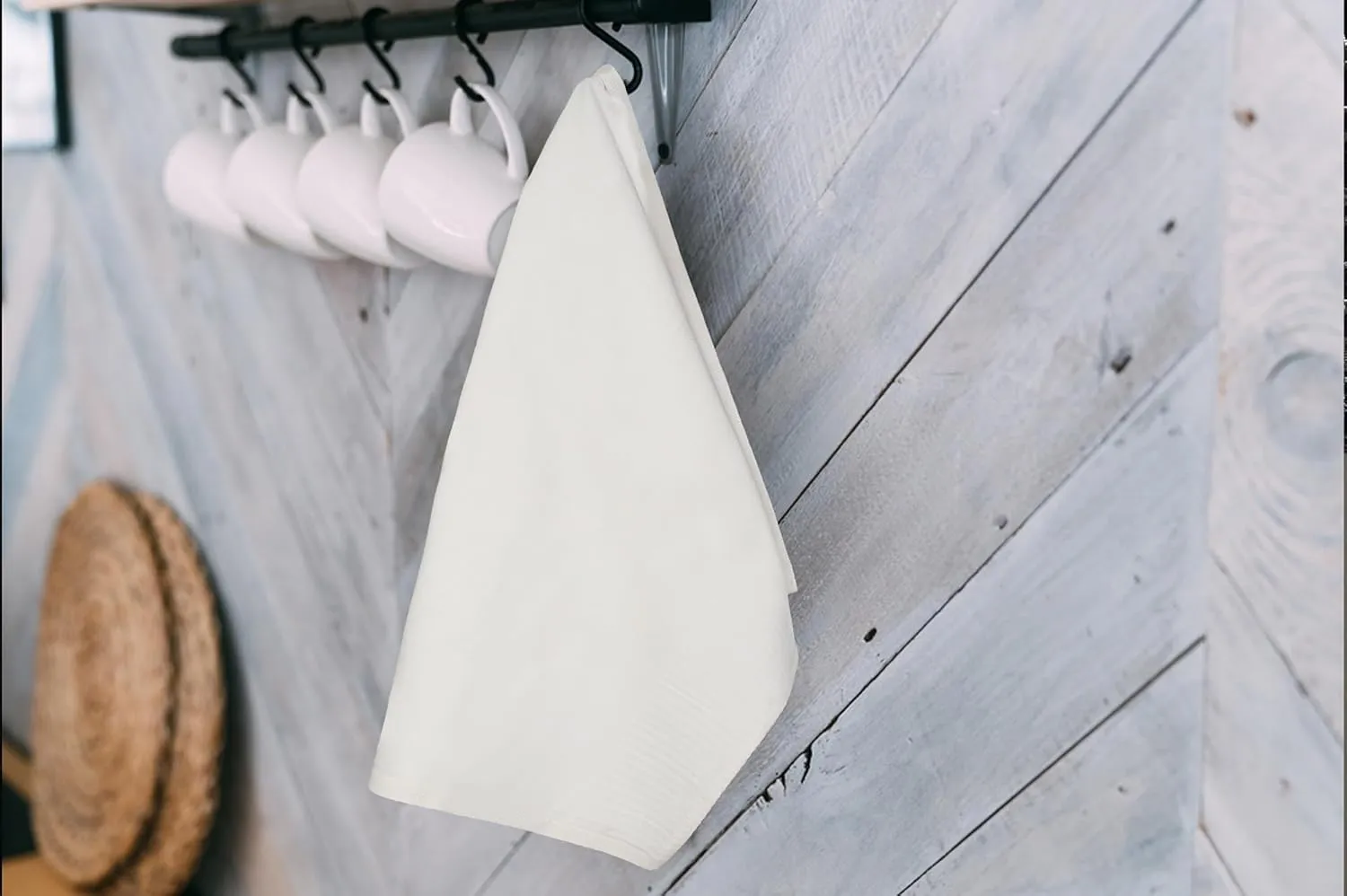 100% Cotton White Dish Cloths, Flat Weave Striped Border & Textured Jacquard Weave, Professional Kitchen Towels for Embroidery, Washing Dishes - Tea Towels for Baking & Crafting 15" x 25"