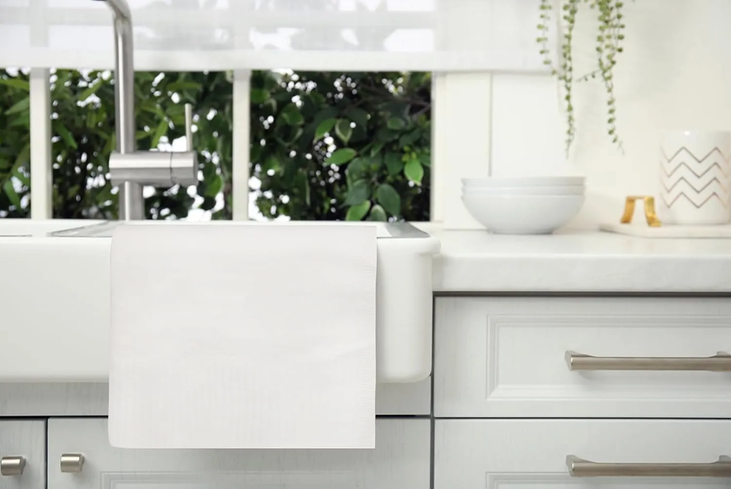 100% Cotton White Dish Cloths, Flat Weave Striped Border & Textured Jacquard Weave, Professional Kitchen Towels for Embroidery, Washing Dishes - Tea Towels for Baking & Crafting 15" x 25"