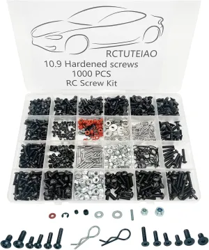 1000pcs Universal RC Screw Kit Screws Assortment Set, Hardware Fasteners for Traxxas Axial Redcat HPI Arrma SCX10 Losi 1/8 1/10 1/12 1/16 Scale RC Cars Trucks Crawler, RC Screw Kit, Body Clips Pins