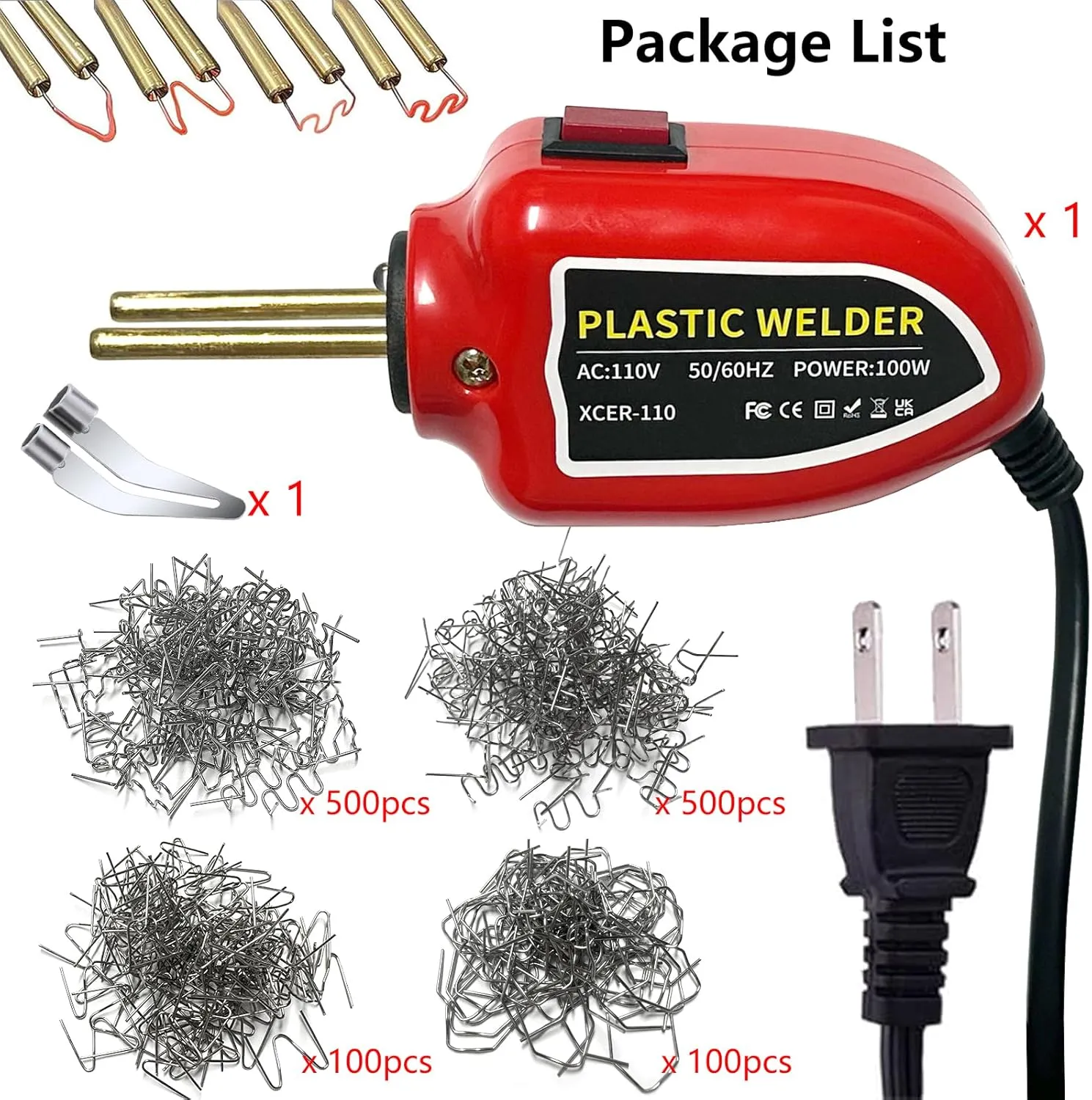 100W Portable Plastic Welder 1200PCS Hot Staples Plastic Welding Kit, Hot Stapler Welder Gun Welding Rods Kit for Car Bumper Repair Crack Kayak