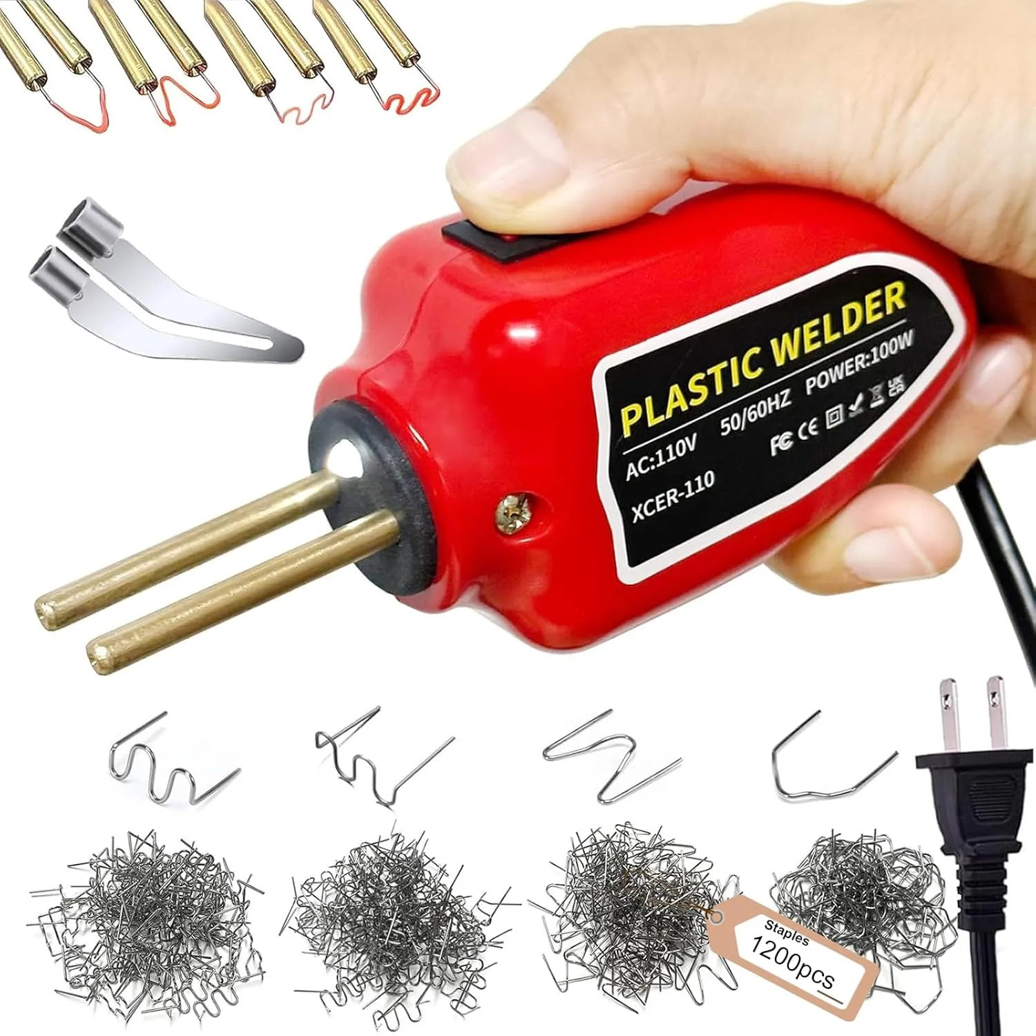 100W Portable Plastic Welder 1200PCS Hot Staples Plastic Welding Kit, Hot Stapler Welder Gun Welding Rods Kit for Car Bumper Repair Crack Kayak