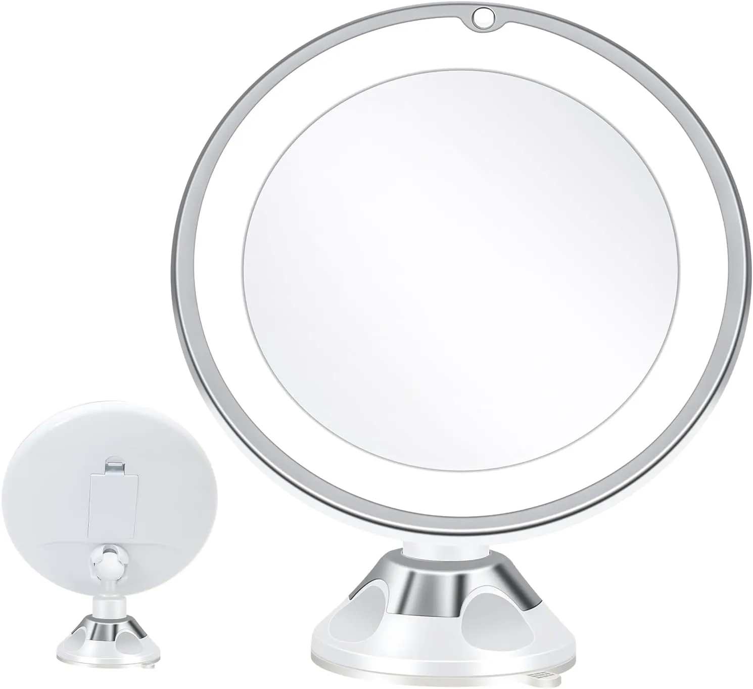 10x Magnification Illuminated Vanity Mirror with LED Suction Cups, 6.1" Lighted Makeup Mirror with 3 Color Brightness Adjustable, 360° Rotation Vanity, Pearl White