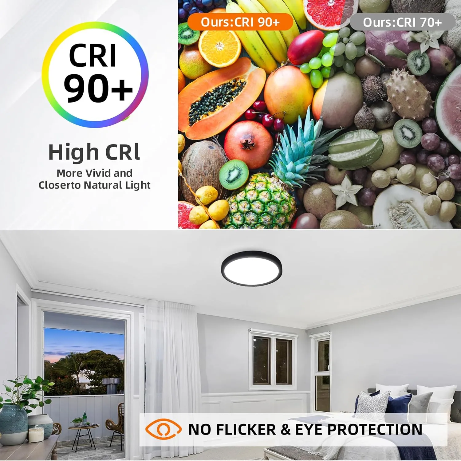 12 Inch Flush Mount LED Ceiling Light with Night Light, 24W, 2400lm, 3000K/4000K/5000K Selectable, Flat Lights for Ceiling, Dimmable LED Ceiling Light for Bedroom, Kitchen, Black(2Pack)