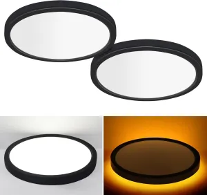 12 Inch Flush Mount LED Ceiling Light with Night Light, 24W, 2400lm, 3000K/4000K/5000K Selectable, Flat Lights for Ceiling, Dimmable LED Ceiling Light for Bedroom, Kitchen, Black(2Pack)