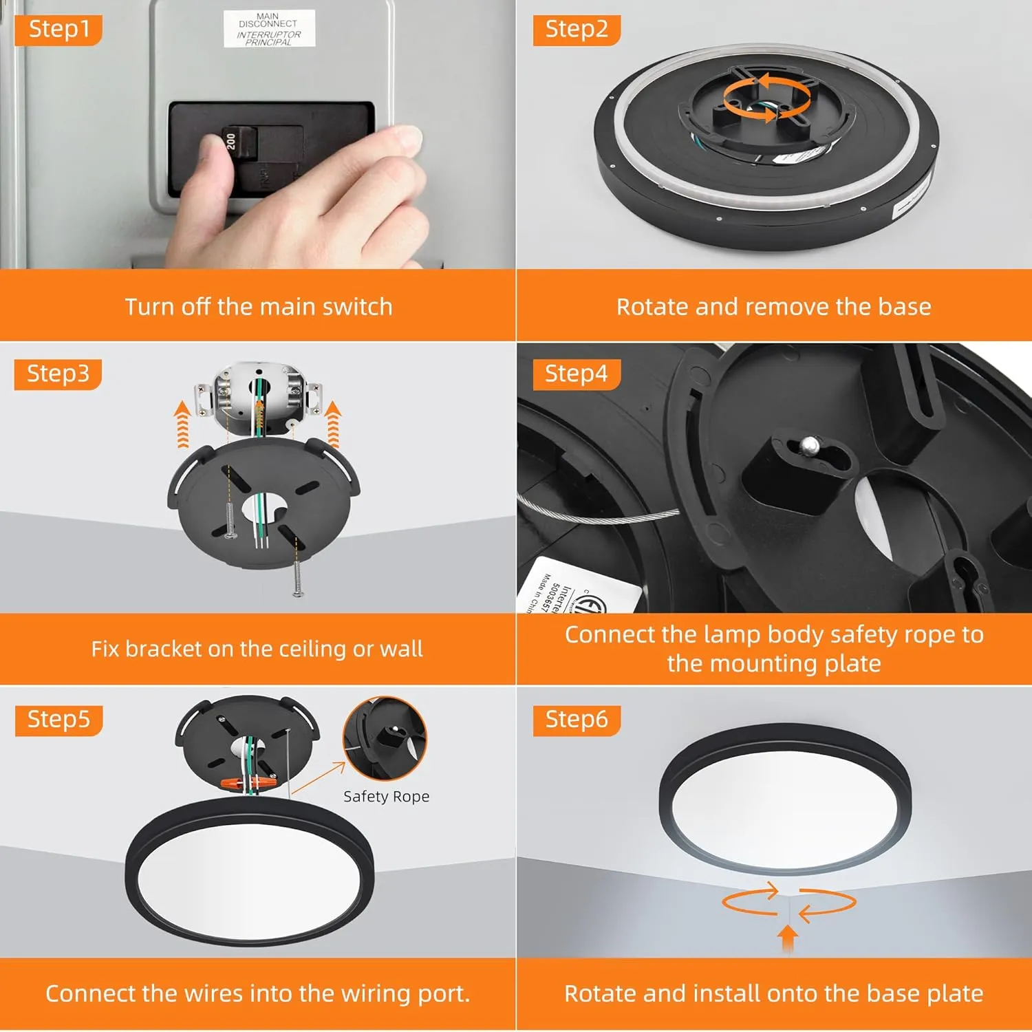 12 Inch Flush Mount LED Ceiling Light with Night Light, 24W, 2400lm, 3000K/4000K/5000K Selectable, Flat Lights for Ceiling, Dimmable LED Ceiling Light for Bedroom, Kitchen, Black(2Pack)