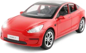 1/24 Diecast Model 3 Toy Car, Alloy Casting Model 3 Model Car Pull Back Collectible Vehicles with Sound and Light, 6 Open Doors, Model 3 Diecast Model Car Toy for Kids Adults (Red)