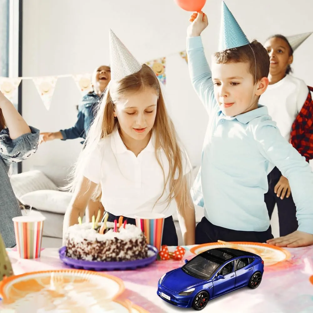 1/24 Diecast Model 3 Toy Car, Alloy Model 3 Model Car Pull Back Collectible Model 3 Vehicles with Light, 6 Open Doors, Exquisite Model 3 Diecast Car Model Toy for Kids Adults (Blue)