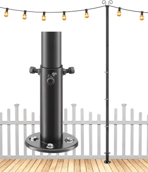 12FT String Light Poles - 2 Pack Deck Light Poles for Outside String Lights Heavy Duty with Anchor Based and Bracket - Waterproof Outdoor Patio Light Poles for Wedding, Party