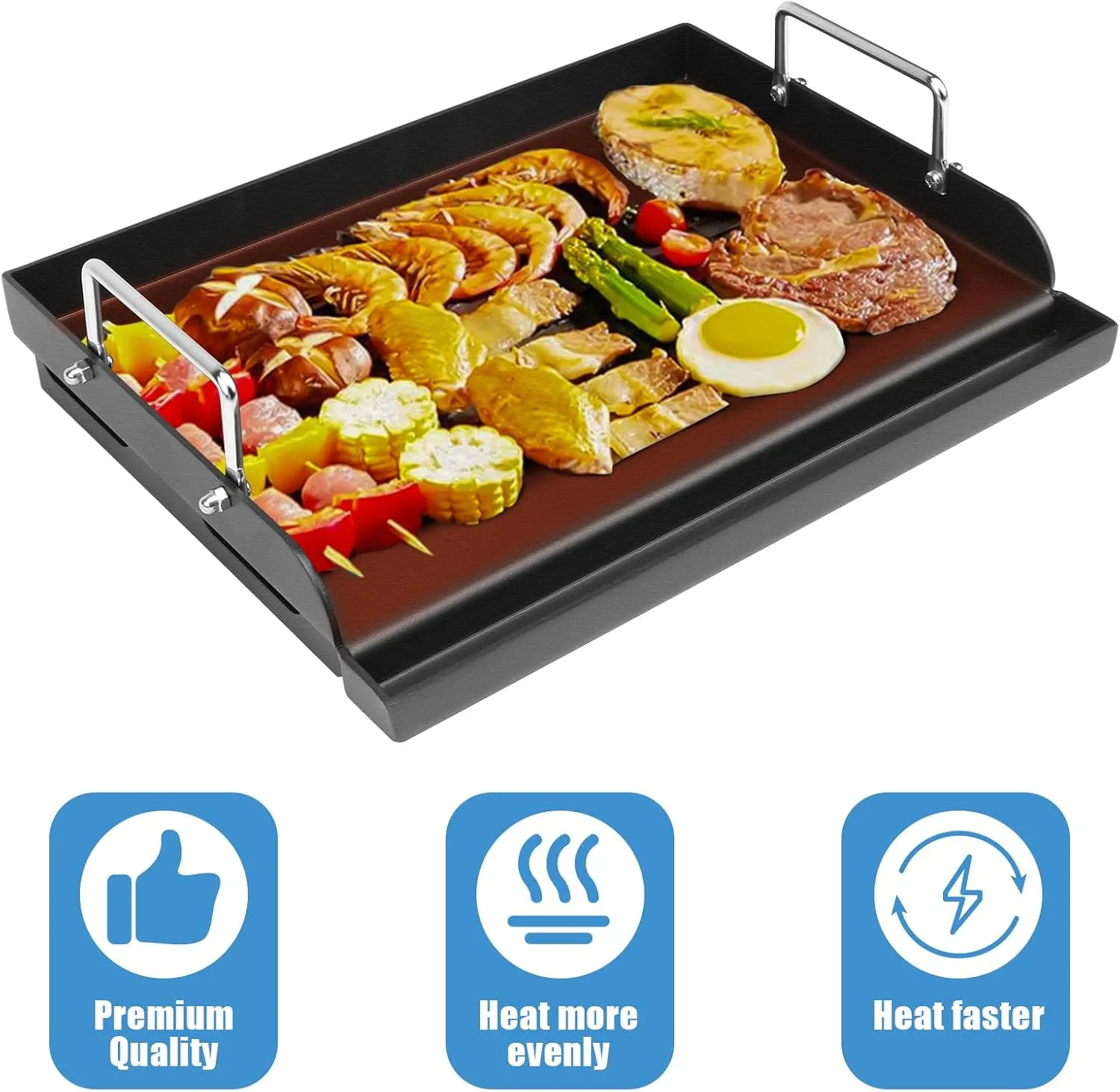 17" x 13" Griddle Plate for Gas Grill - Nonstick Coating, Ideal for Compact Grills, Flat Top Plate Insert with Grease Groove and Removable Handles for Gas Stove/Charcoal/Electric Flat Griddle