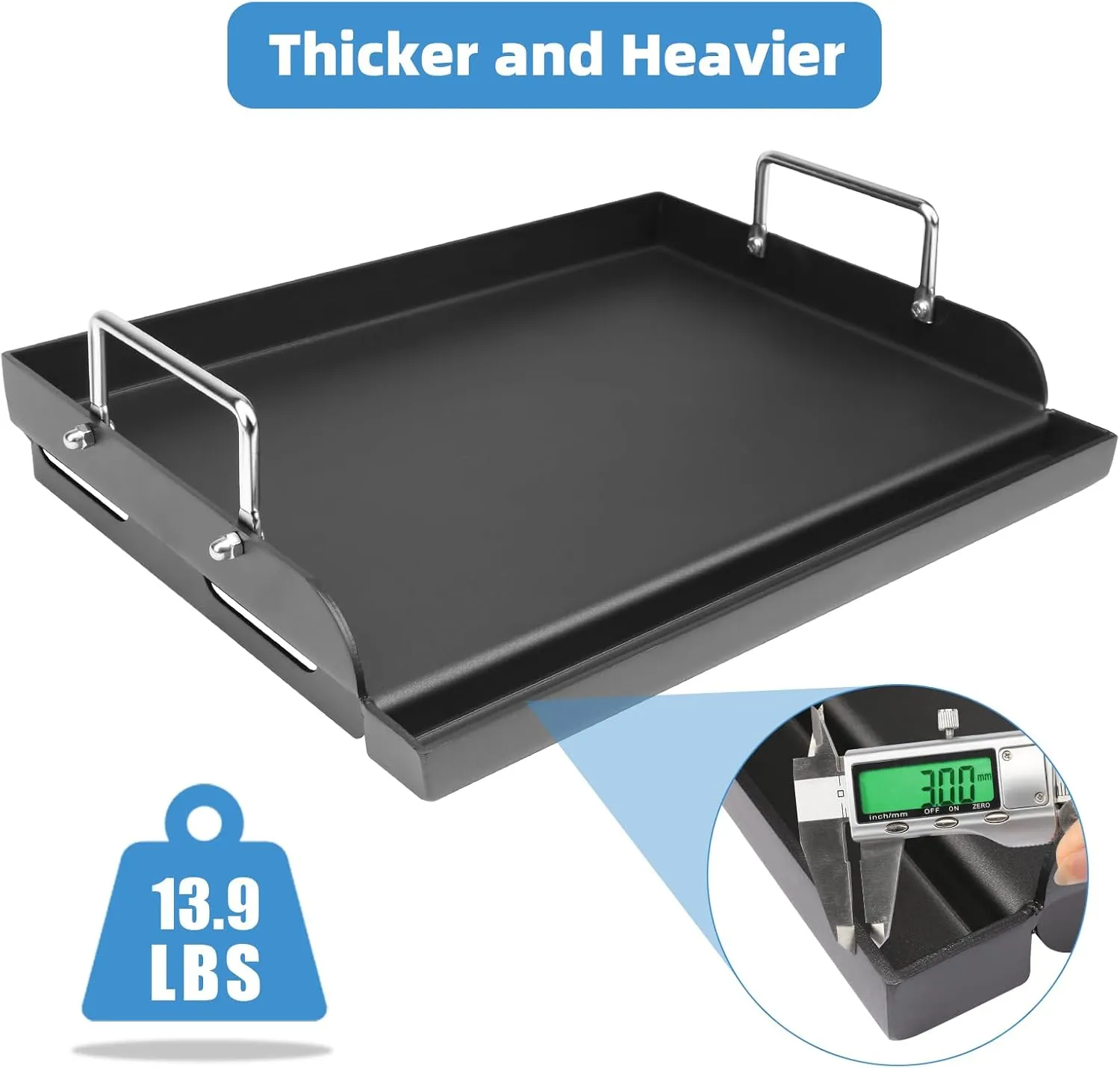 17" x 13" Griddle Plate for Gas Grill - Nonstick Coating, Ideal for Compact Grills, Flat Top Plate Insert with Grease Groove and Removable Handles for Gas Stove/Charcoal/Electric Flat Griddle
