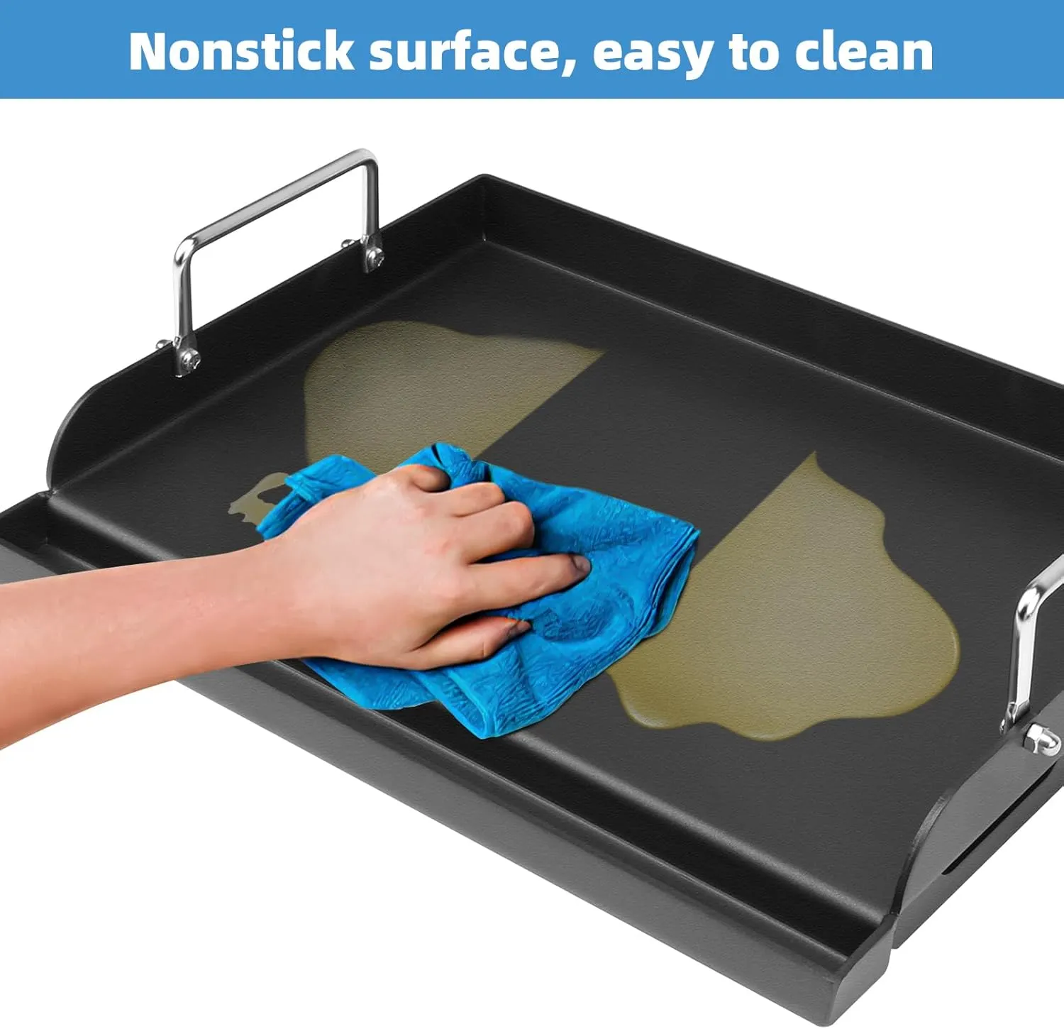 17" x 13" Griddle Plate for Gas Grill - Nonstick Coating, Ideal for Compact Grills, Flat Top Plate Insert with Grease Groove and Removable Handles for Gas Stove/Charcoal/Electric Flat Griddle
