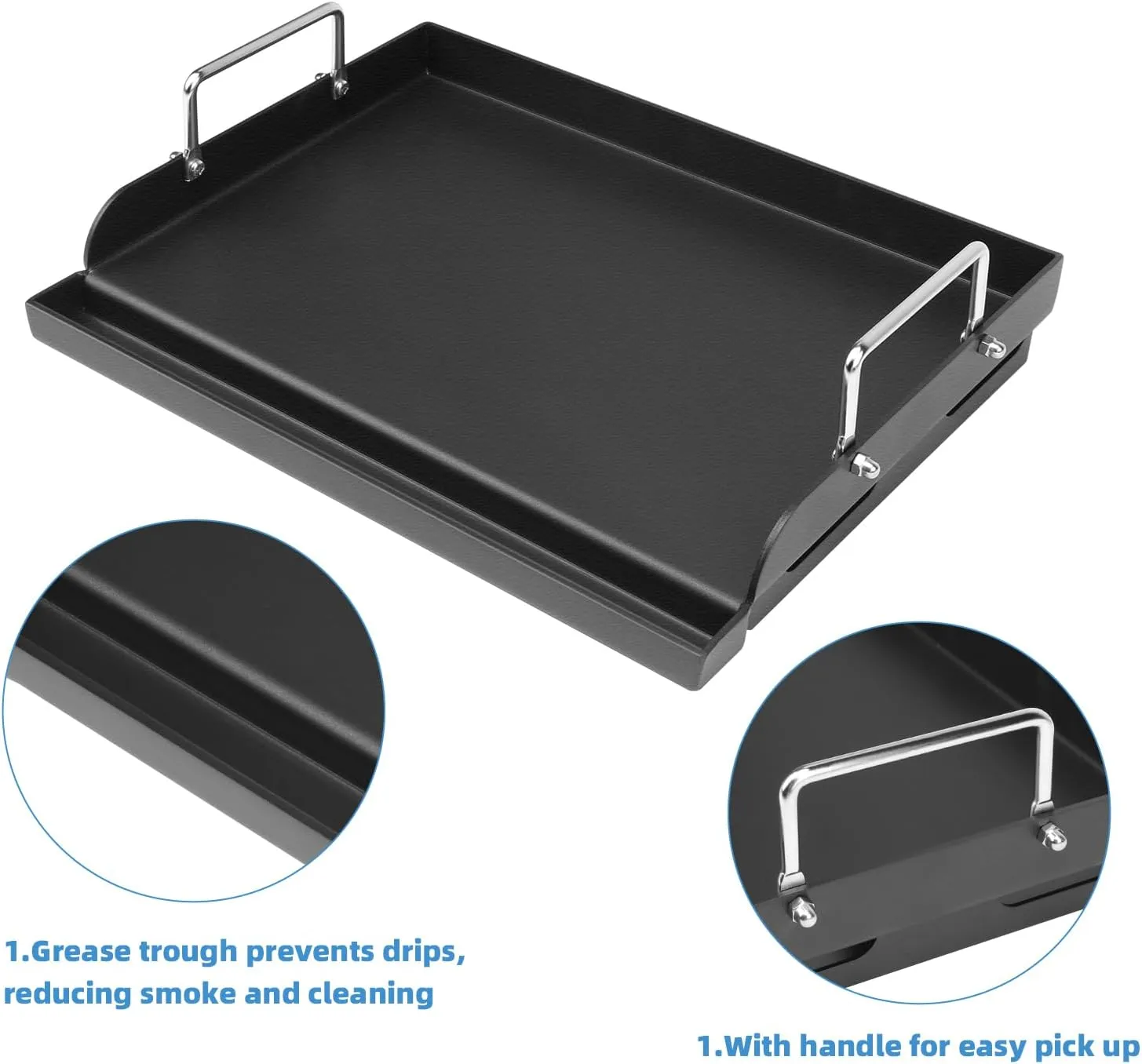 17" x 13" Griddle Plate for Gas Grill - Nonstick Coating, Ideal for Compact Grills, Flat Top Plate Insert with Grease Groove and Removable Handles for Gas Stove/Charcoal/Electric Flat Griddle