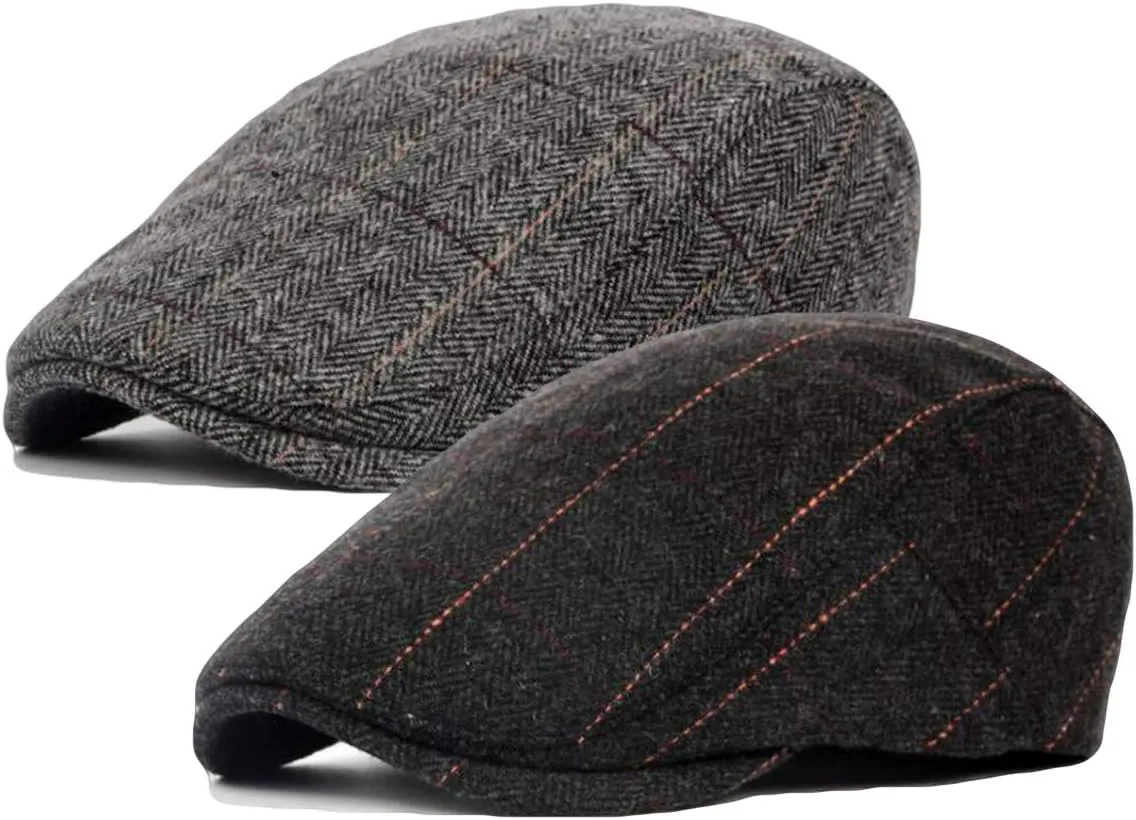 2 Pack Men's Cotton Flat Cap Ivy Gatsby Newsboy Hat