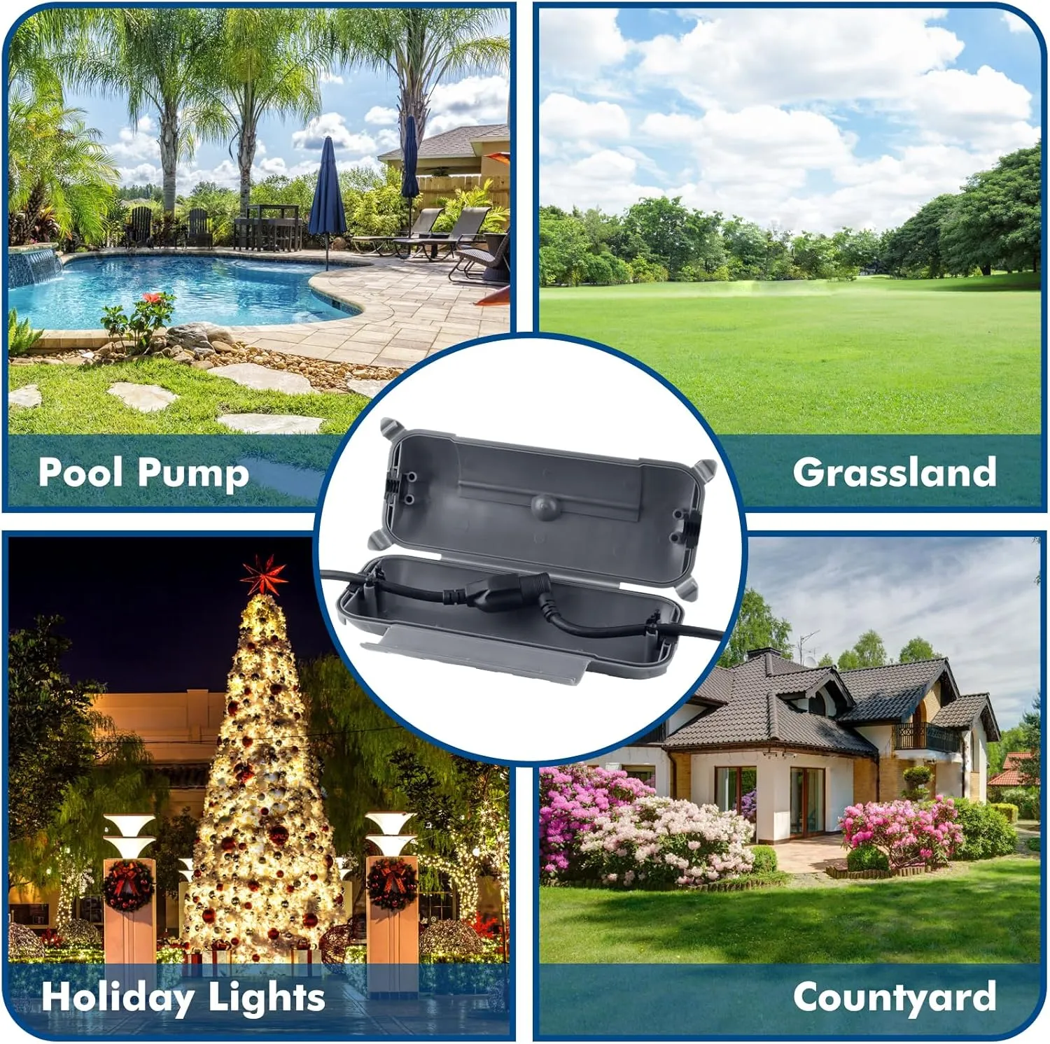 2 Pack of Outdoor IP44 Waterproof Connection Box by Restmo, Weatherproof Electrical Extension Cord Cover, Safety Seal Enclosure to Protect Holiday Lighting Decorations, Power Tools, Fountains, Gray