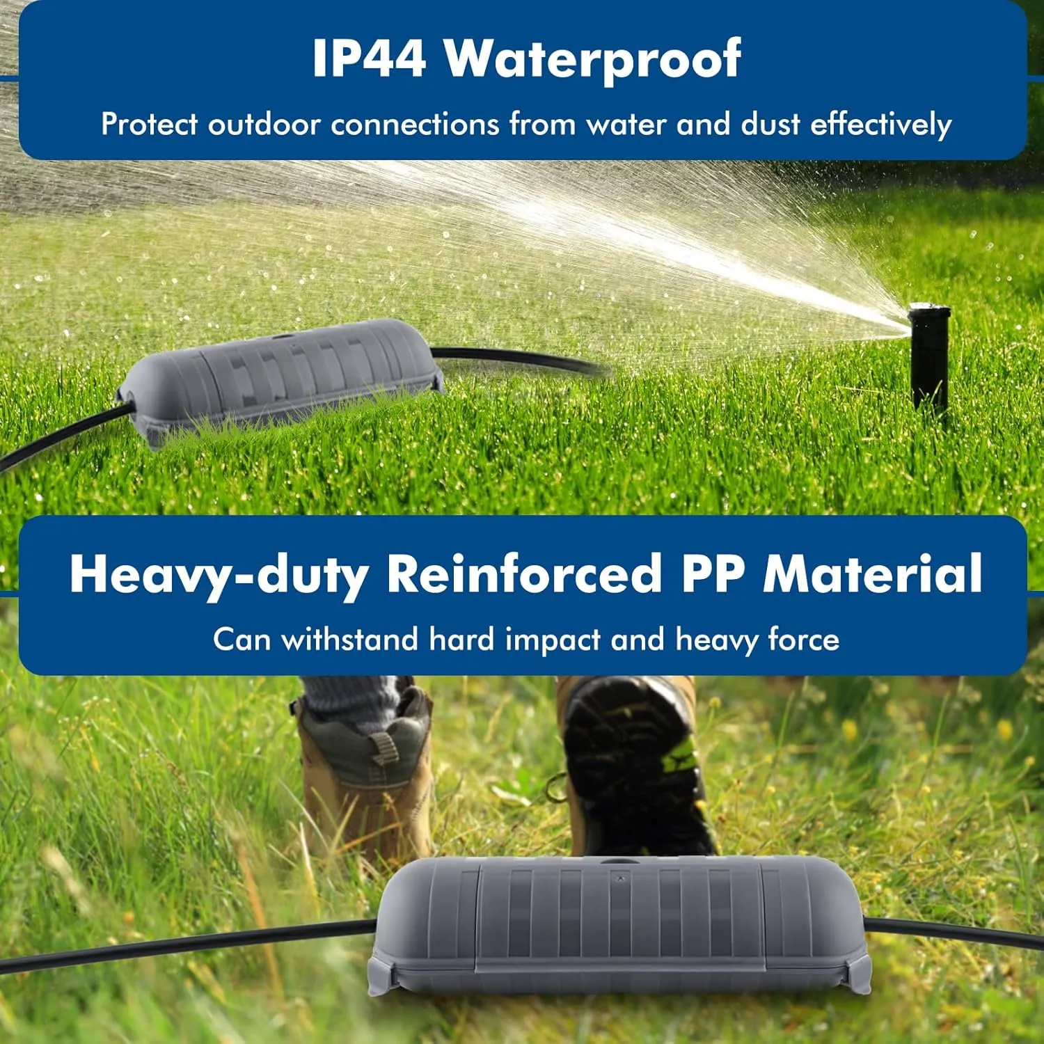 2 Pack of Outdoor IP44 Waterproof Connection Box by Restmo, Weatherproof Electrical Extension Cord Cover, Safety Seal Enclosure to Protect Holiday Lighting Decorations, Power Tools, Fountains, Gray
