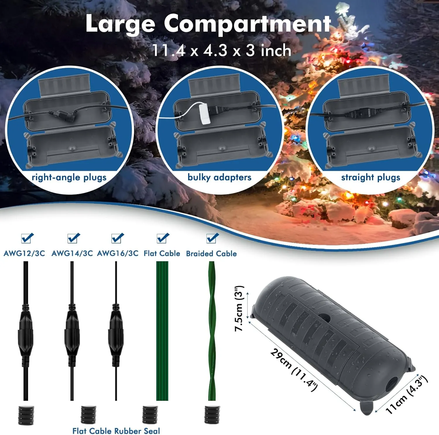 2 Pack of Outdoor IP44 Waterproof Connection Box by Restmo, Weatherproof Electrical Extension Cord Cover, Safety Seal Enclosure to Protect Holiday Lighting Decorations, Power Tools, Fountains, Gray