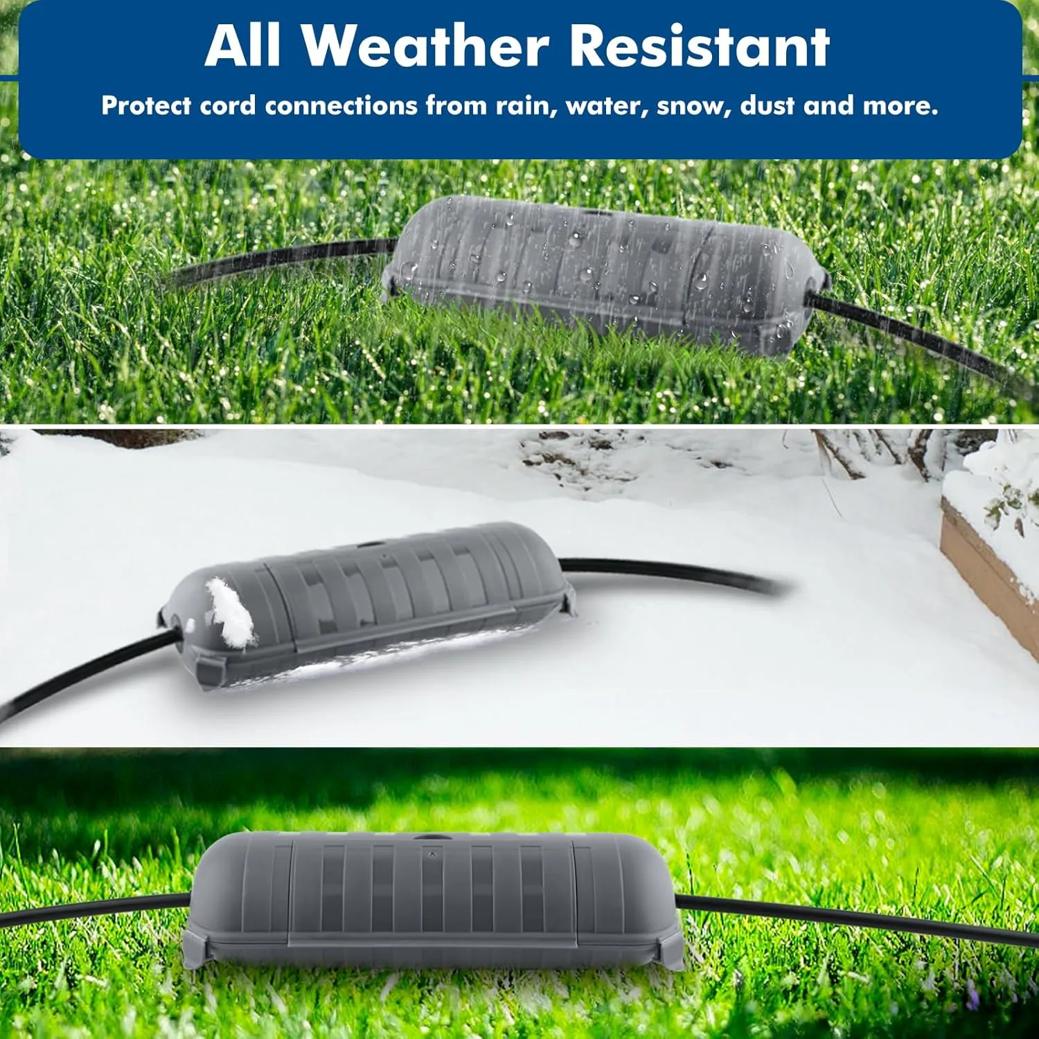 2 Pack of Outdoor IP44 Waterproof Connection Box by Restmo, Weatherproof Electrical Extension Cord Cover, Safety Seal Enclosure to Protect Holiday Lighting Decorations, Power Tools, Fountains, Gray