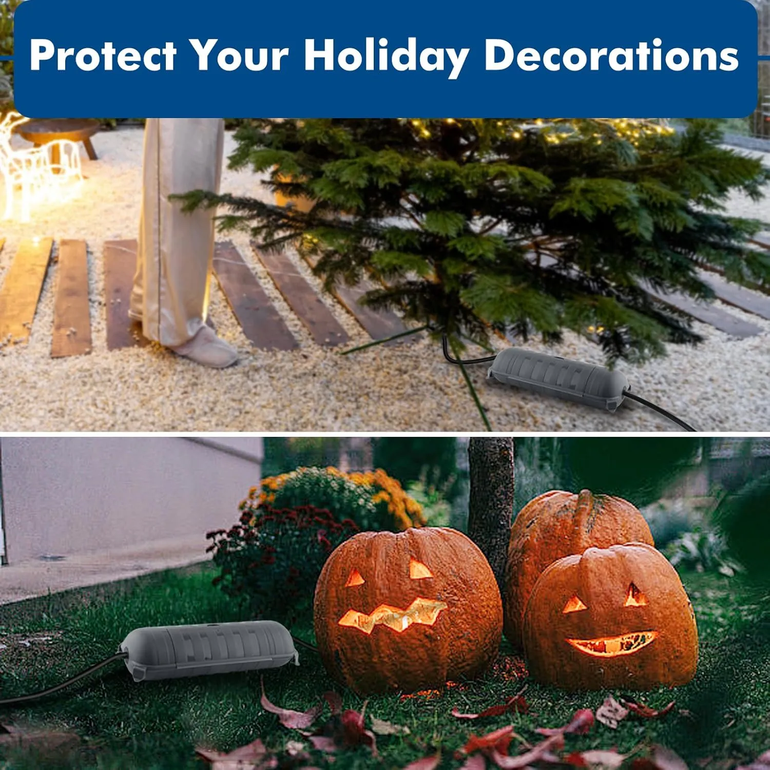 2 Pack of Outdoor IP44 Waterproof Connection Box by Restmo, Weatherproof Electrical Extension Cord Cover, Safety Seal Enclosure to Protect Holiday Lighting Decorations, Power Tools, Fountains, Gray