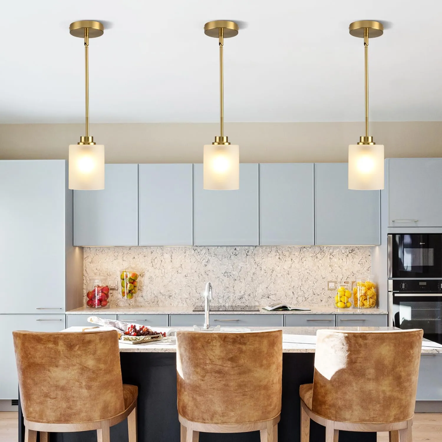 2 Pack Pendant Light Kitchen Island Pendant Lighting, Hanging Light with Frosted Glass Shade, Gold Modern Indoor Hanging Lamp for Dining Room Kitchen Island