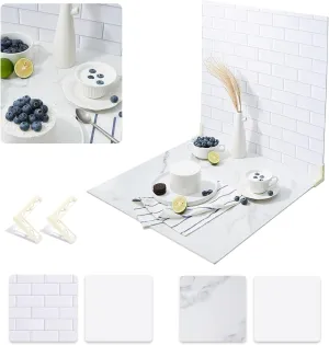 2 PCS Boards Photo Backdrop for Flat Lay, Food Photography Background 24x24 Inch, White Marble Subway Tile Tabletop Backdrop Board BEIYANG