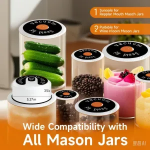 2025 upgraded Mason Jar Vacuum Sealer kit-Universal Silicone Lids for Jars,wine bottles & bags,Anti-Slip Design,Reusable & Leak- Proof,Perfect for Chefs,home cooks,women-friendly