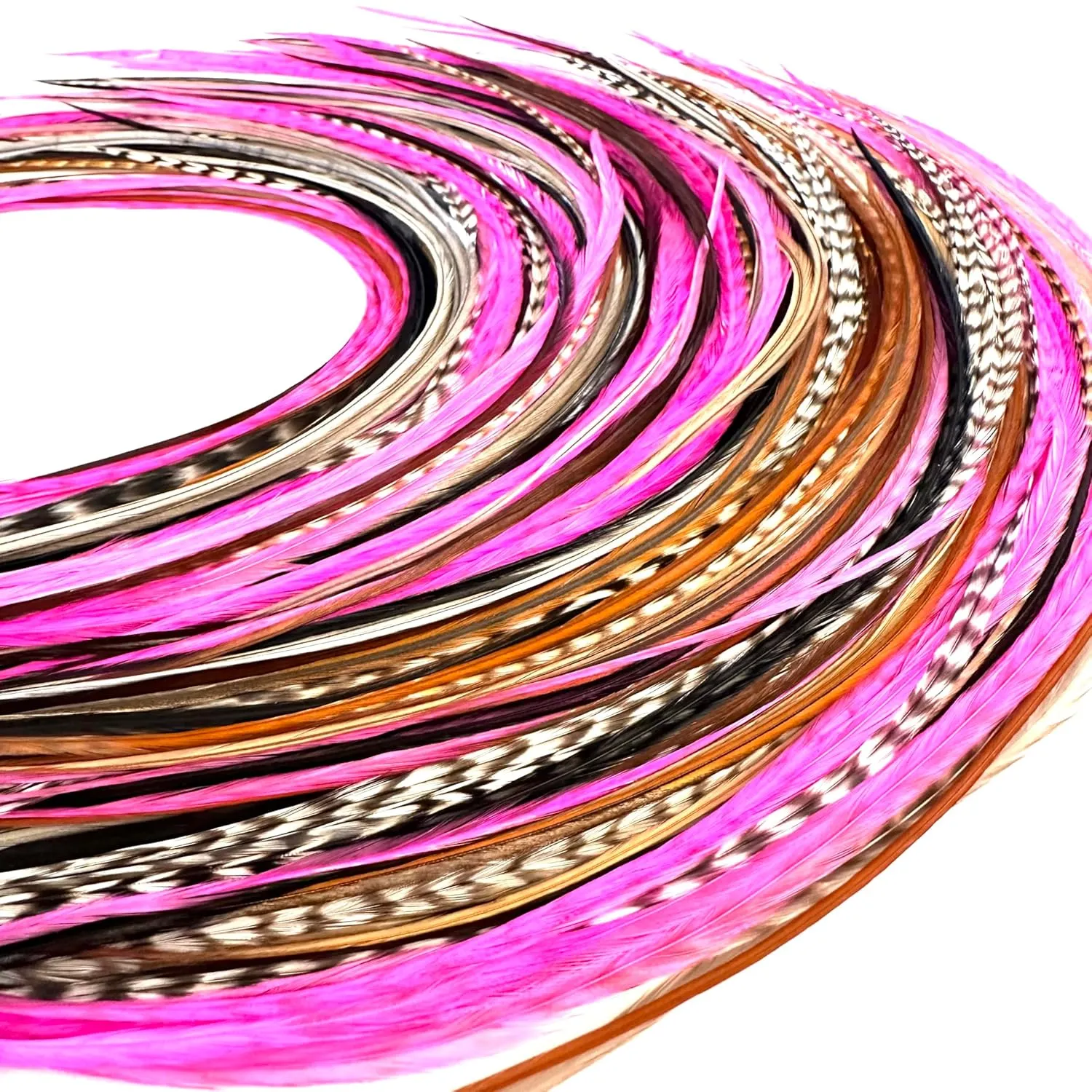 21 Natural & Hot Pink Color Hair Feathers - 7”- 12” Long - Feathers for Hair Extension, Rooster Feathers DIY Kit - Eye-Catching Design - 20 Micro-link Beads - 100% Real Rooster Feathers