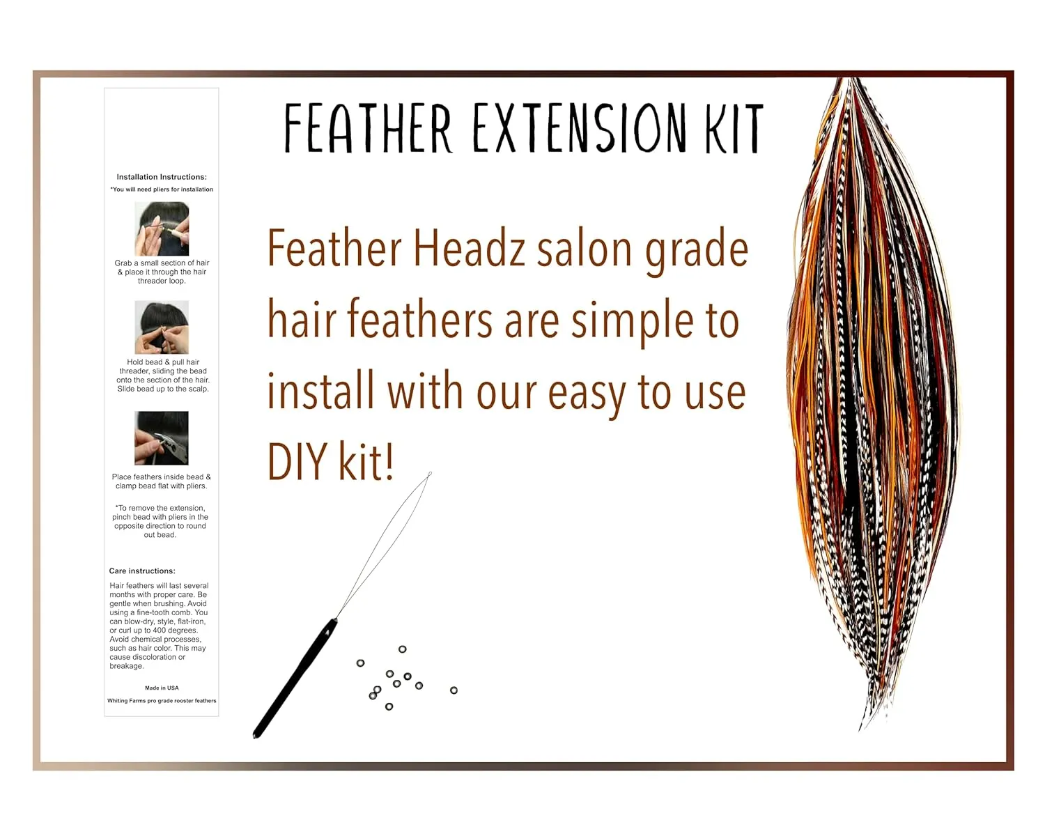 21 Natural Color Hair Feathers - 9"-14" Long - Extension DIY Kit - Eye-Catching Design - 20 Micro-link Beads - 100% Real Rooster Feathers - Professional Color