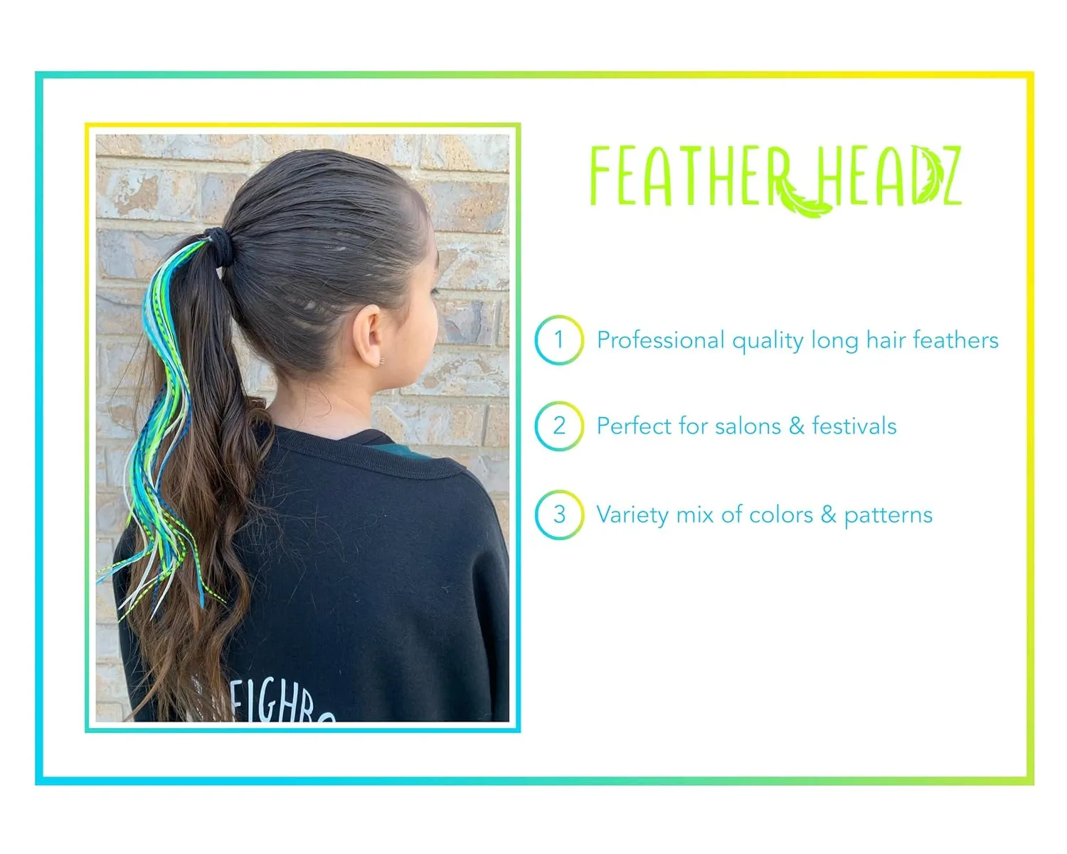 21 Neon Green & Turquoise Color Hair Feathers - 9”- 14” Long - Feathers for Hair Extension, Hair Extension DIY Kit - Eye-Catching Design - 20 Micro-link Beads - 100% Real Rooster Feathers