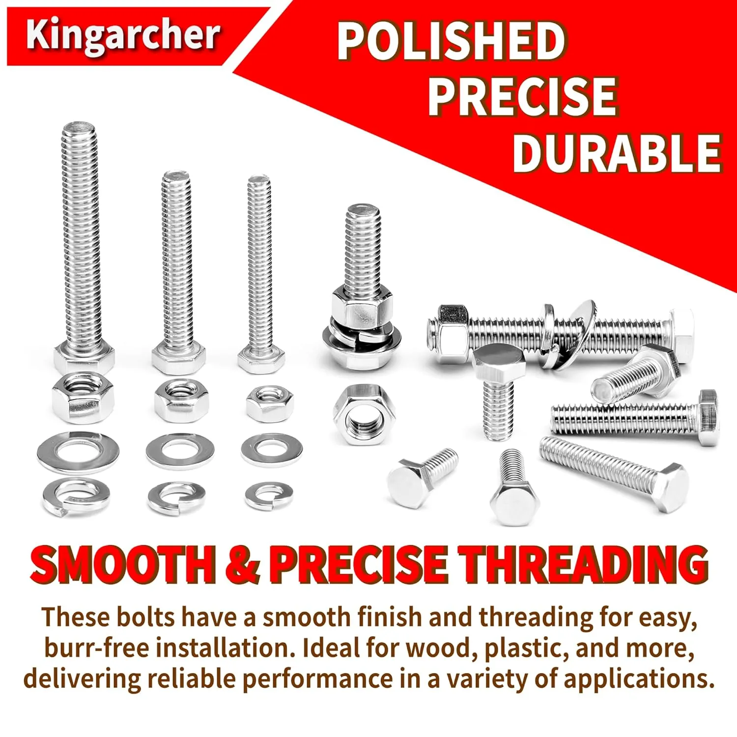 252 PCS Stainless Steel Hex Head Nuts and Bolts Assortment Set, 1/4”-20, 5/16”-18, 3/8”-16 Heavy-Duty Hardware & Fastener Kit with Flat & Lock Washers, Bolt and Nut Assortment Kit in Storage Case