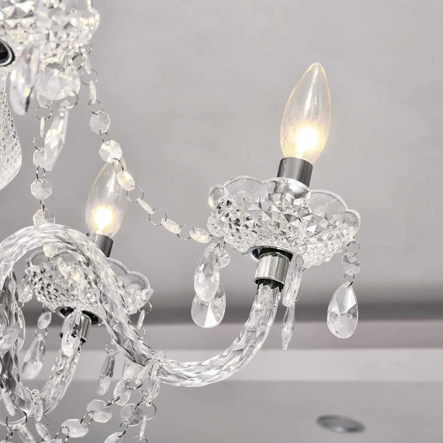 2PCS Plug-in 5 Light Crystal Hanging Pendant Lights Acrylic Chandelier with Clear Cord & On/Off Switch H19 D19.7 for Kitchen Island Girls' Room Dining Area Laundry Pavilion