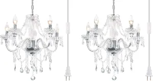 2PCS Plug-in 5 Light Crystal Hanging Pendant Lights Acrylic Chandelier with Clear Cord & On/Off Switch H19 D19.7 for Kitchen Island Girls' Room Dining Area Laundry Pavilion