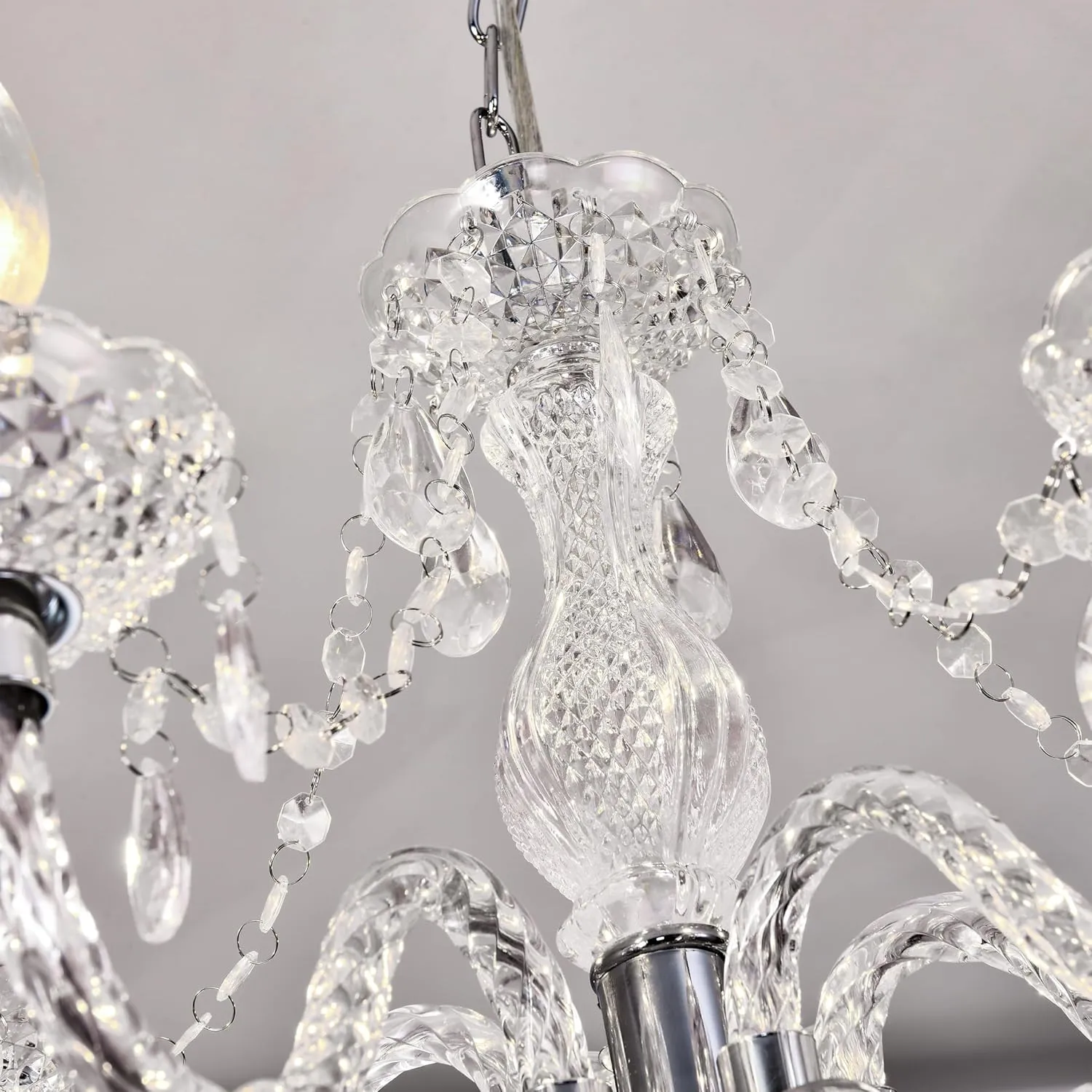 2PCS Plug-in 5 Light Crystal Hanging Pendant Lights Acrylic Chandelier with Clear Cord & On/Off Switch H19 D19.7 for Kitchen Island Girls' Room Dining Area Laundry Pavilion