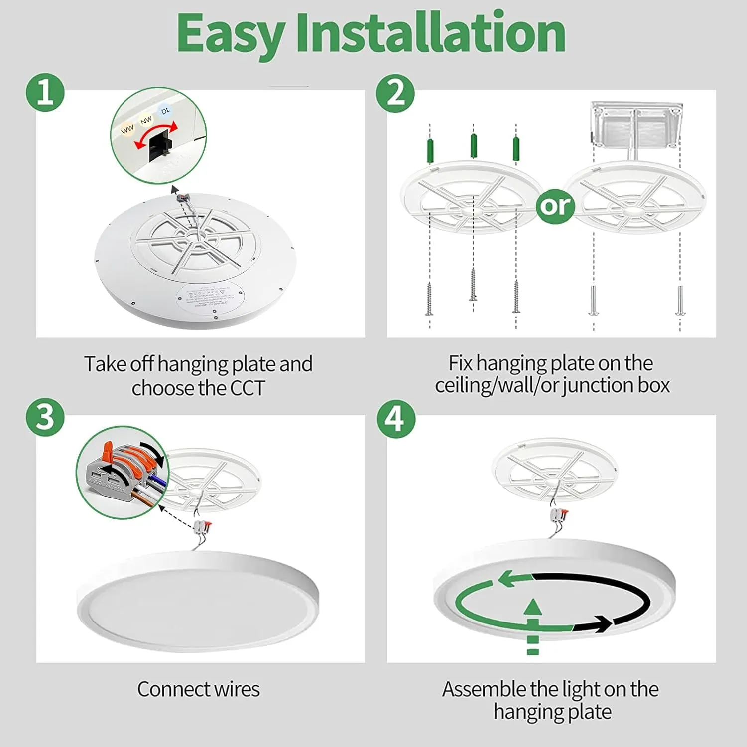 2PK 15.8 Inch LED Flush Mount Ceiling Light, 32W, 3480LM, 3000K/4000K/6000K CCT Selectable, Round Flat Panel Light Low Profile Ceiling Fitures for Hallway, Kitchen, Bedroom, Laundry Room