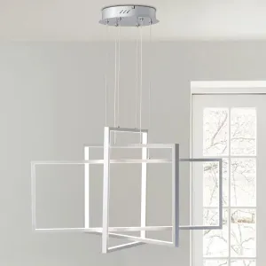 3 Lights Chandelier 31.4" Silver Rectangle Luxury Chandelier for High Ceiling,Living Room Dining Room Pendant Light