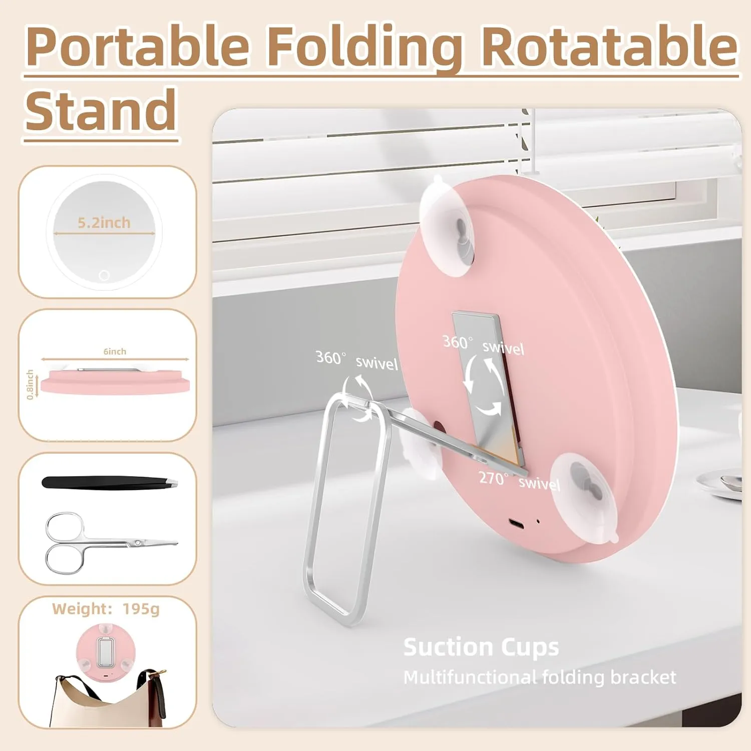 30x Magnifying Mirror with Light Large 6'' Lighted 30x Magnified Mirror with Suction Cups & Table Stand, Travel Magnifying Makeup Mirror with Light High Magnification with Tweezers Scissors