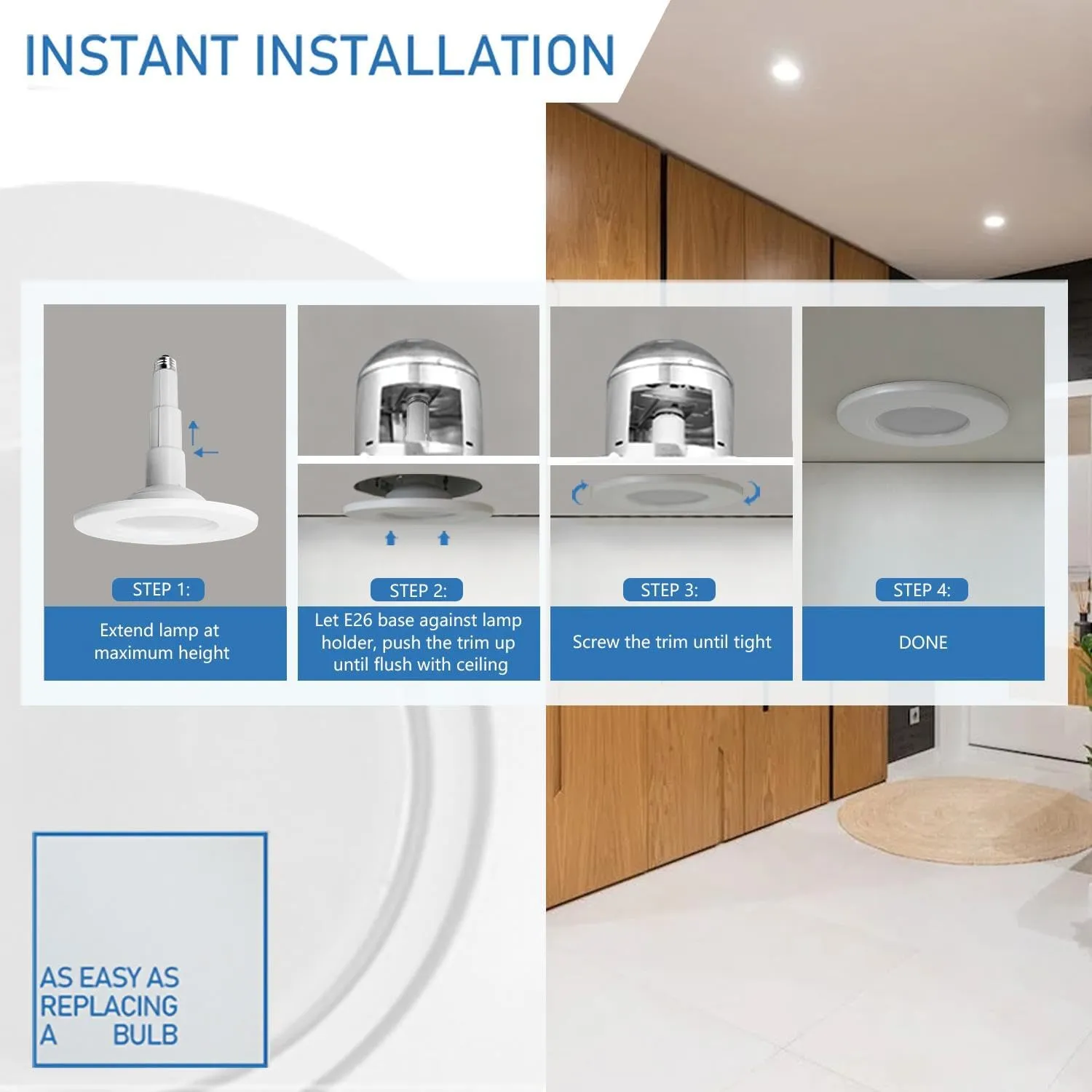 4-Pack 5/6 Inch Retrofit Led Can Lights Adjustable Retrofit Downlight,Recessed Light Flat Trim,8.5W=40W, 3000K (Warm White), 650 Lumens, Dimmable,ETL Damp Rated, E26 Screw Base,Easy Install.……