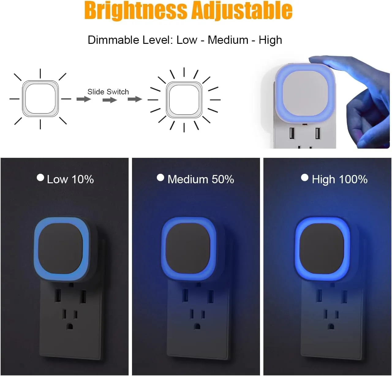 4 Pack Plug in Dimmable Night Light, Soft Night Light, Auto Dusk to Dawn Sensor, Azure LED Wall Night Light, Square Nightlight for Bathroom, Hallway, Stairs, Kitchen, Bedroom, Garage