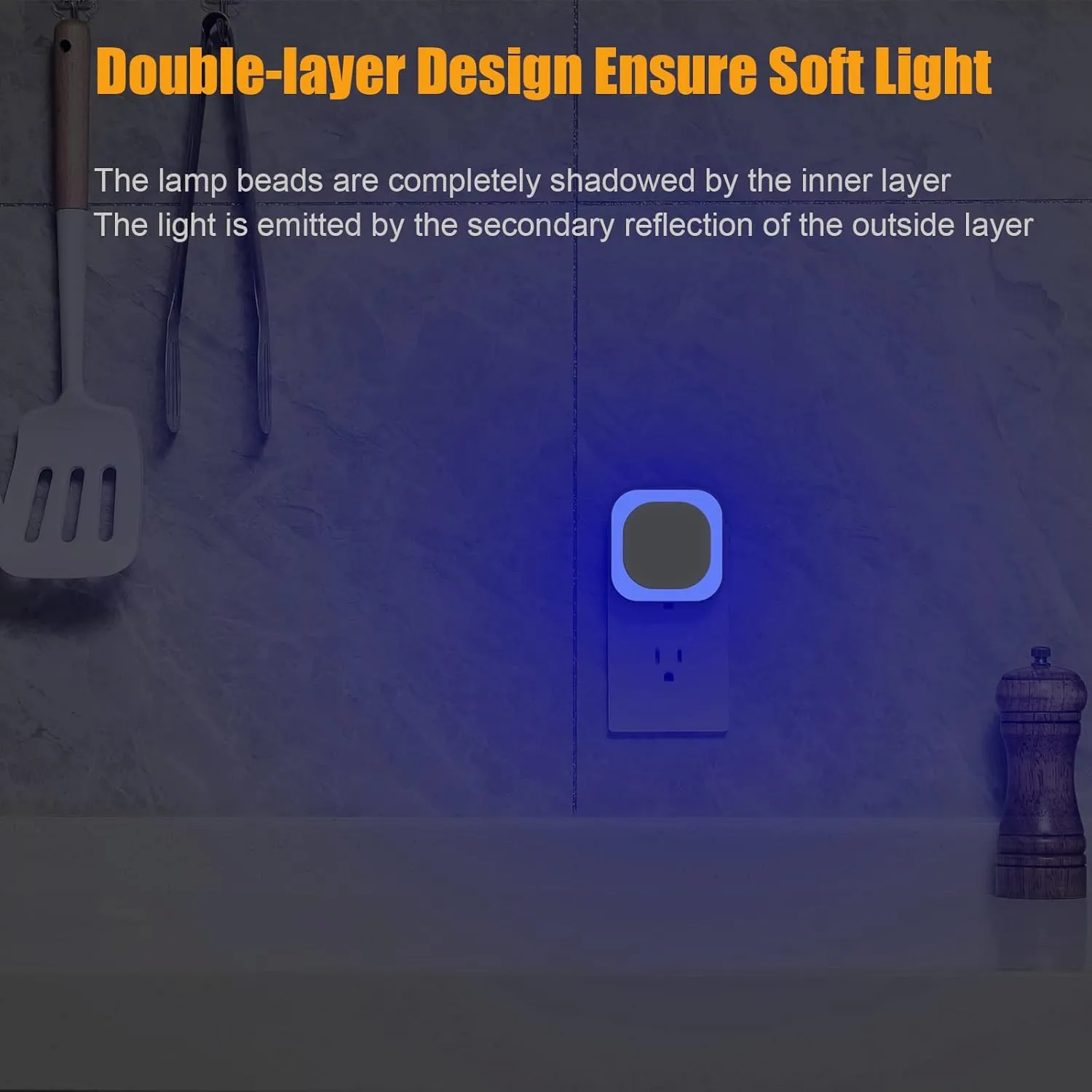 4 Pack Plug in Dimmable Night Light, Soft Night Light, Auto Dusk to Dawn Sensor, Azure LED Wall Night Light, Square Nightlight for Bathroom, Hallway, Stairs, Kitchen, Bedroom, Garage