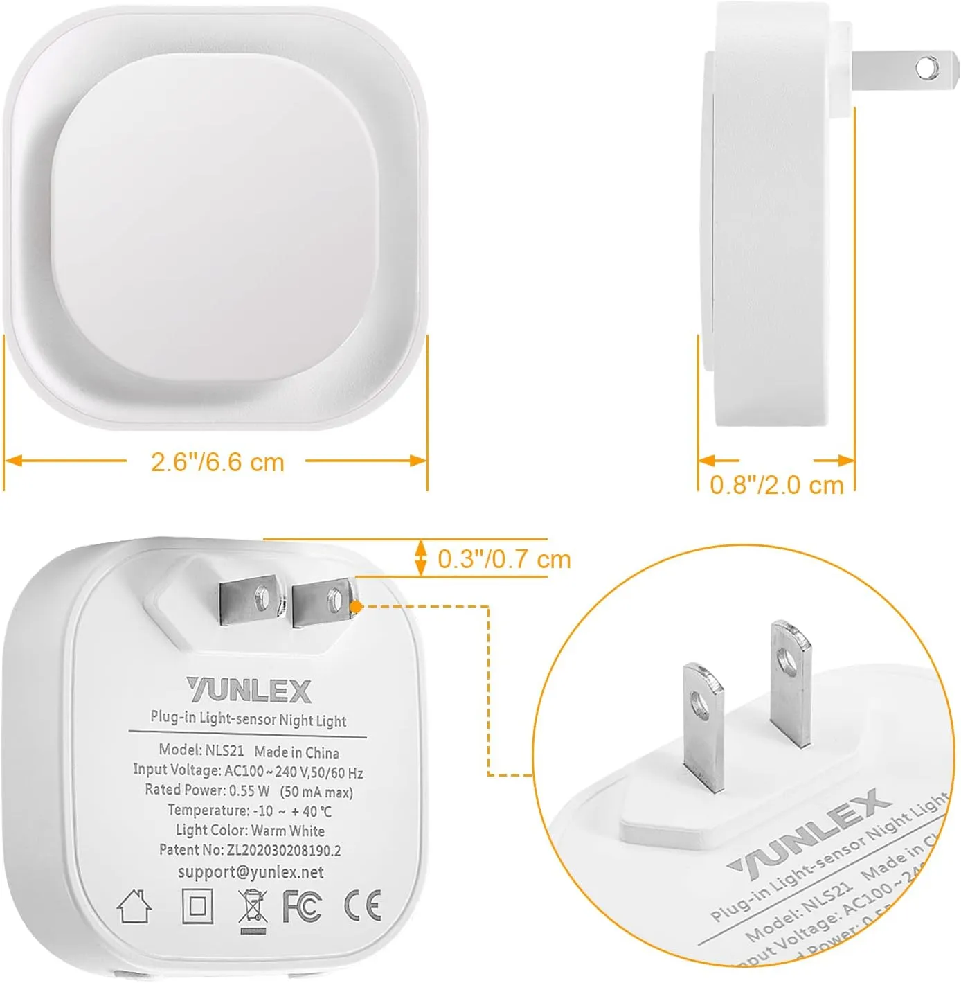 4 Pack Plug in Dimmable Night Light, Soft Night Light, Auto Dusk to Dawn Sensor, Azure LED Wall Night Light, Square Nightlight for Bathroom, Hallway, Stairs, Kitchen, Bedroom, Garage