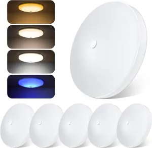 4.5'' 3CCT RV Interior Ceiling Lights 3000K/4500K/6000K Switchable with Blue Nightlight 12V RV LED Puck Light for Motorhome Camper Trailer Boat, Surface Mount w/Dimmer Switch (6 Pcs)