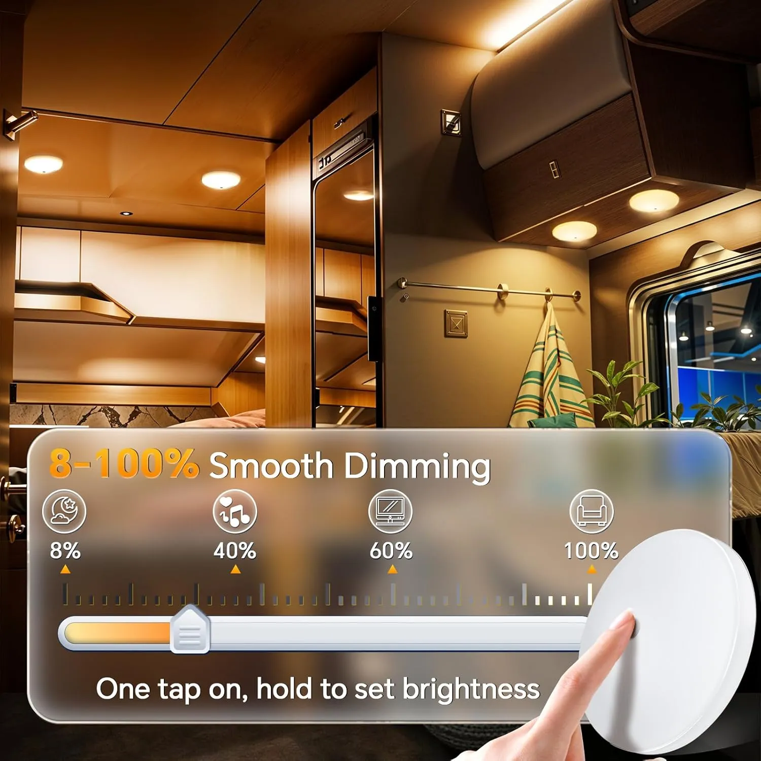 4.5'' 3CCT RV Interior Ceiling Lights 3000K/4500K/6000K Switchable with Blue Nightlight 12V RV LED Puck Light for Motorhome Camper Trailer Boat, Surface Mount w/Dimmer Switch (6 Pcs)