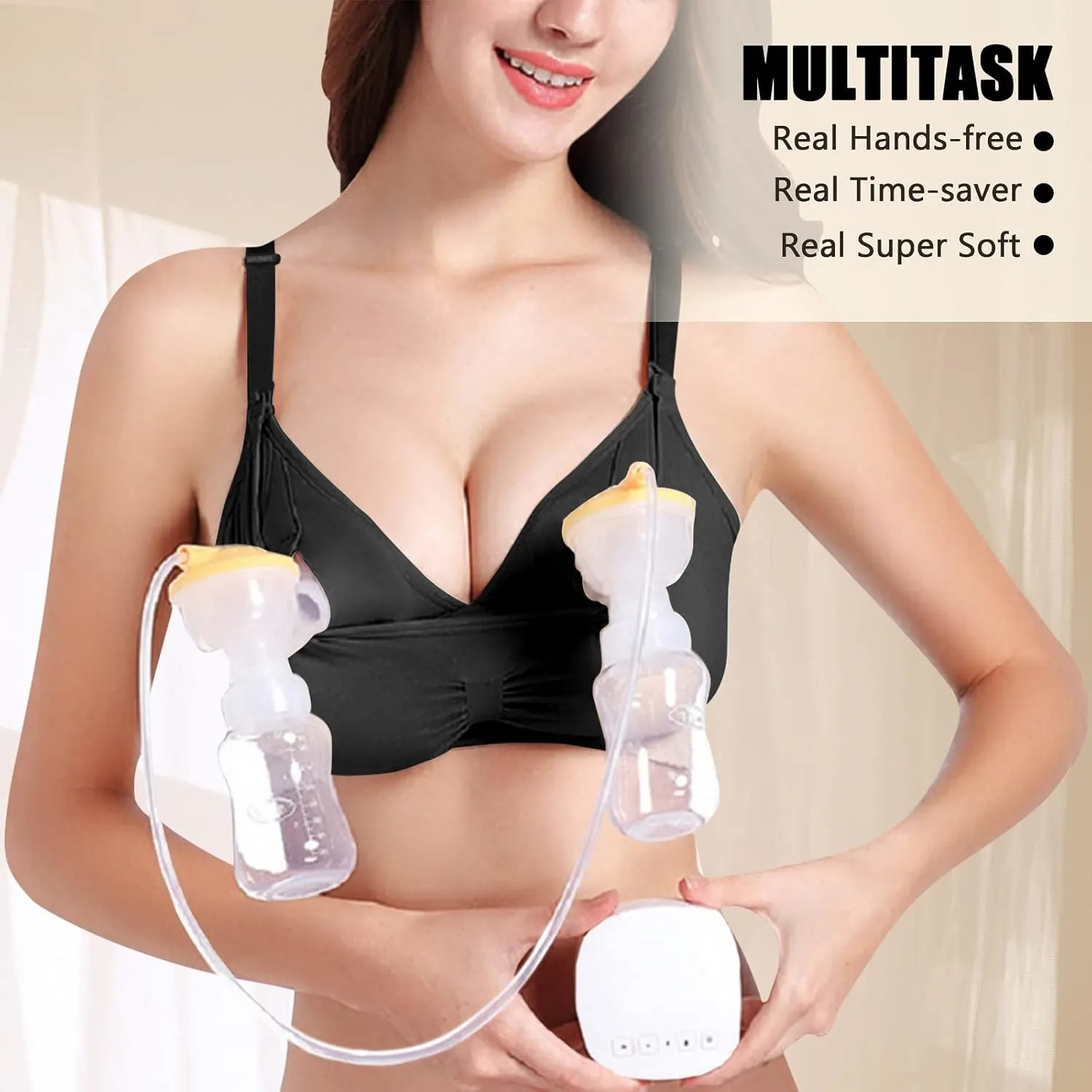 4HOW Pumping Bra Hands Free Nursing Pumping aBra All in One Wireless Padded Maternity Bralette for Large Bust